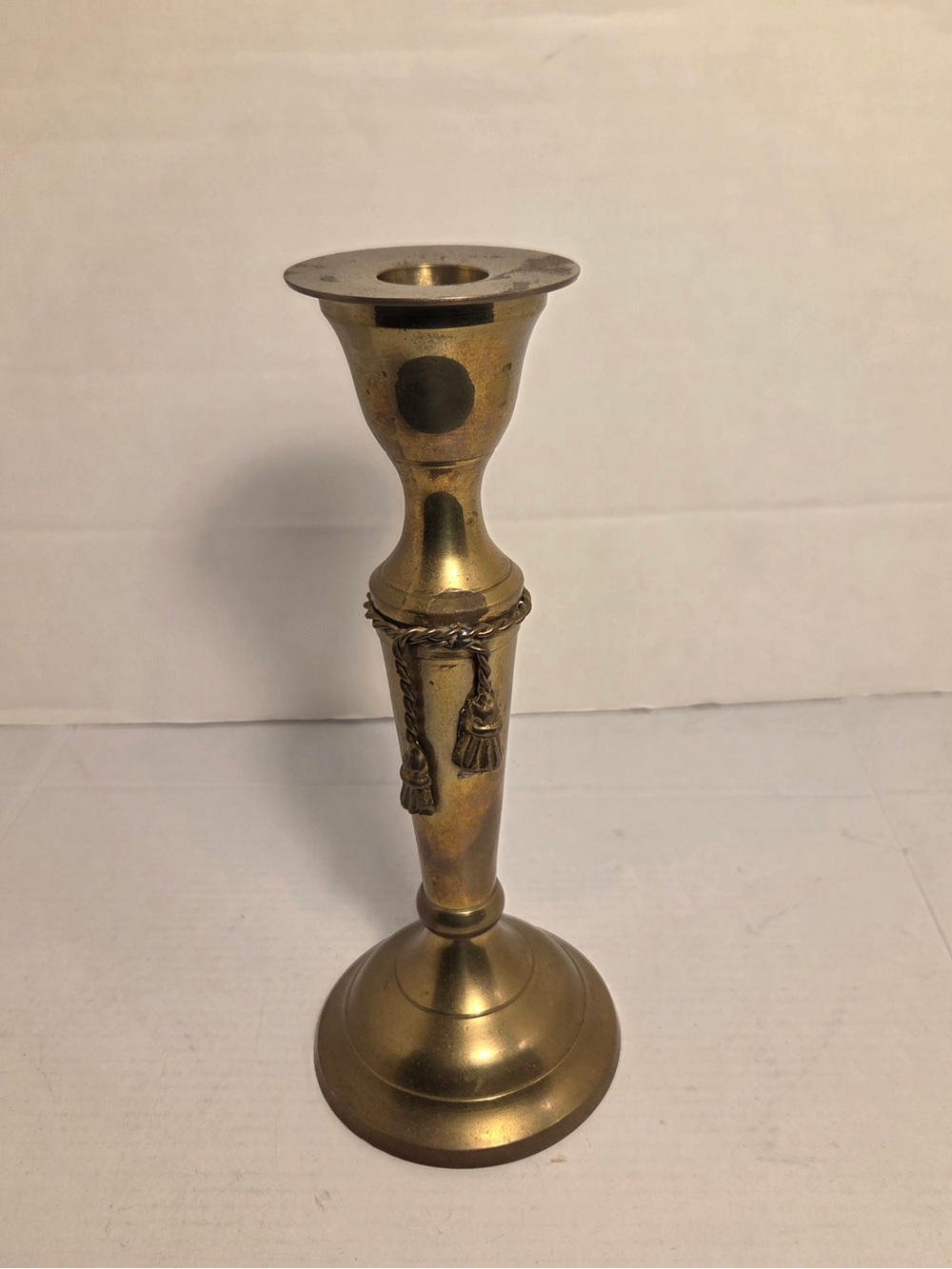 Candle Holder Brass Candlestick Taper Dinner  8" Vintage Ribbed Tassel Tall